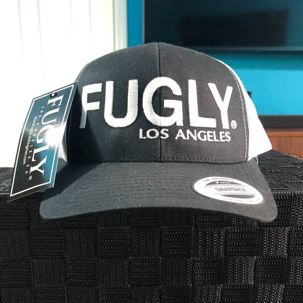 FUGLY Los Angeles Trucker Hat Black White Snapback Cap Mesh Retro NWT